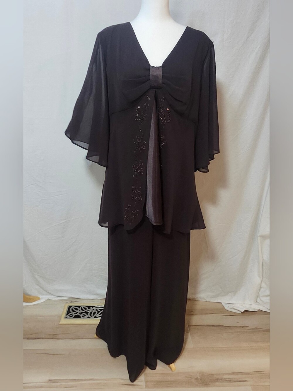 Coldwater Creek  Brown Womens Formal Wide Leg Lined Pant Set